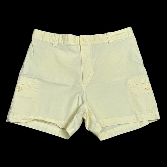 Women's Lee 10 Medium Chino Khakis Shorts Pastel Yellow Twill High Rise Stretch - Picture 3 of 8